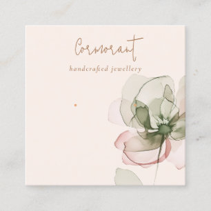 Chic Blush Pink Green Flower Stud Earring Display Square Business Card