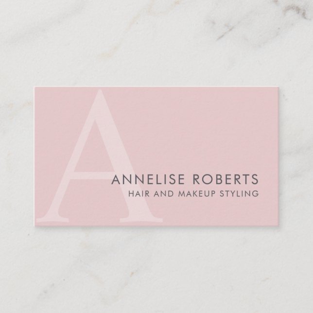 Chic Blush Pink Grey Monogram Hair Makeup Business Card (Front)