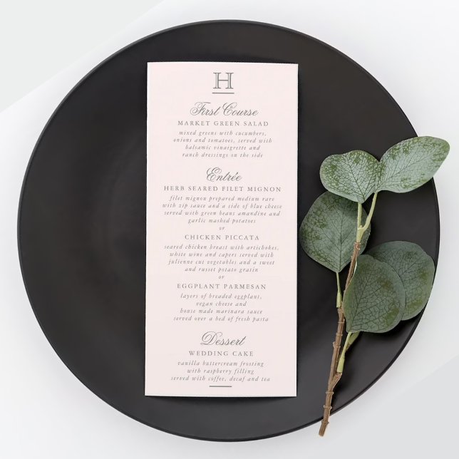Chic Blush Pink & Grey Wedding Menu Template (Creator Uploaded)