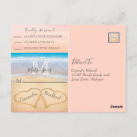 Chic Blush Pink Hearts Sand Beach Wedding RSVP