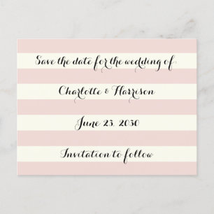 Chic blush pink ivory stripes Save the date Holiday Postcard