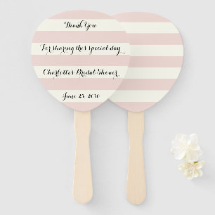 Chic blush pink ivory stripes script Bridal Shower Hand Fan