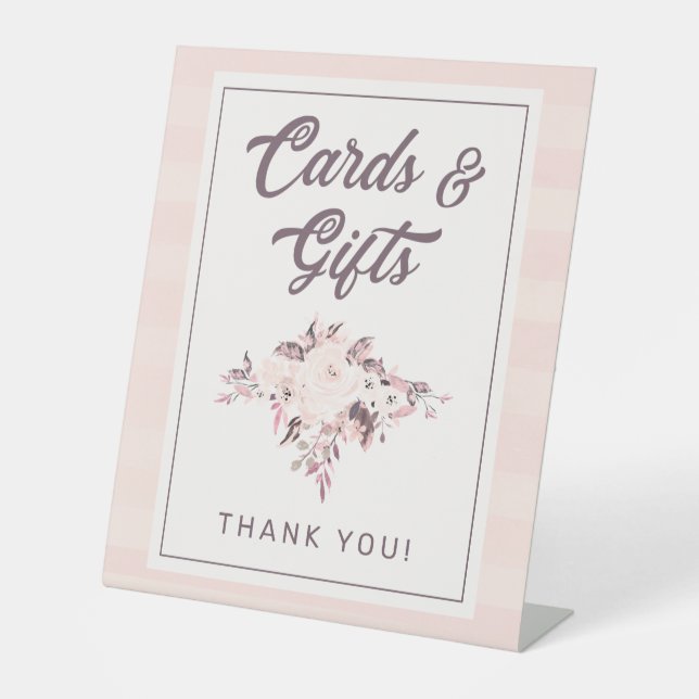 Chic Blush Pink Mauve & Peach Floral Cards & Gifts Pedestal Sign (Front)