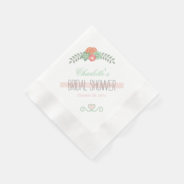 Chic Blush Pink Mint Green Floral Bridal Shower Napkin (Corner)