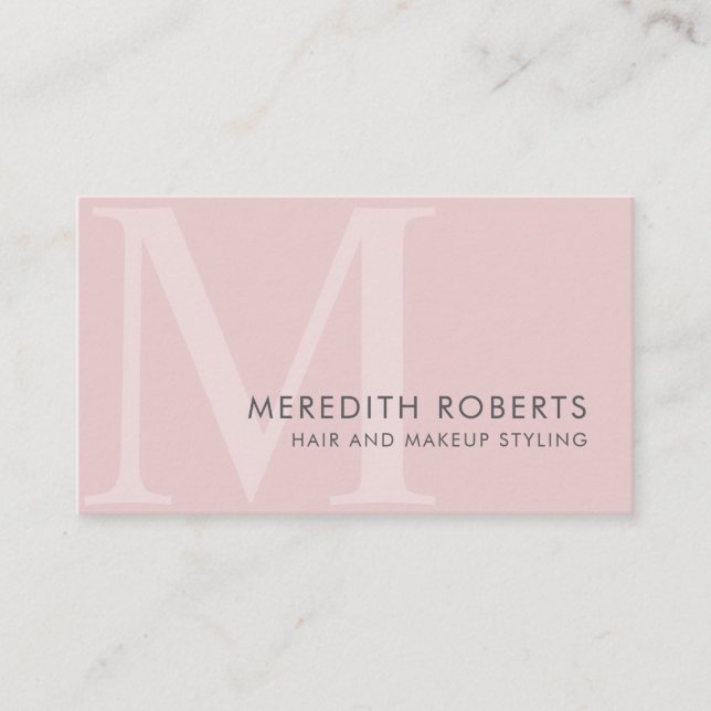 Chic Blush Pink Monogram Initial M Hair Makeup Business Card (Front)