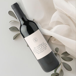 Chic Blush Pink Monogram Wedding Wine Label