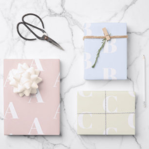 Chic blush pink pale blue cream custom monogram wrapping paper sheet