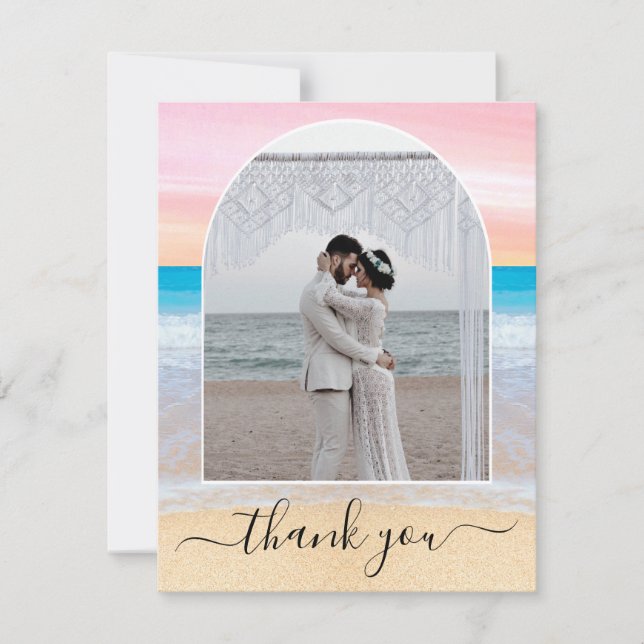 Chic Blush Pink Purple Tropical Beach Photo Arch Thank You Card (Front)