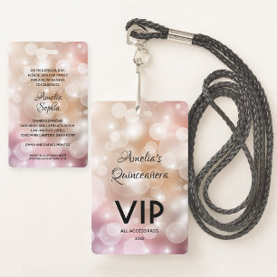 Chic Blush Pink Quinceañera Invite VIP Pass ID Badge
