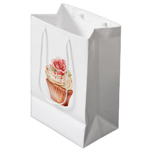 Chic Blush Pink Rose Cupcake Birthday Medium Gift Bag