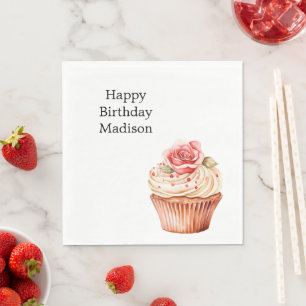 Chic Blush Pink Rose Cupcake Birthday Napkin