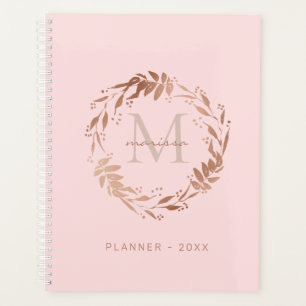 Chic Blush Pink Rose Gold Custom Monogram Planner
