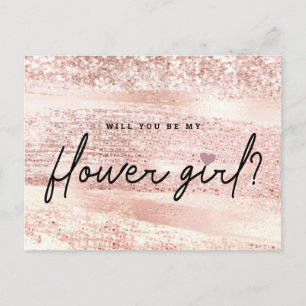 Chic Blush Pink & Rose Gold Flower Girl Proposal Postcard