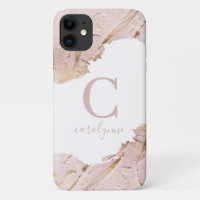Chic Blush Pink Rose Gold Foil White Monogram
