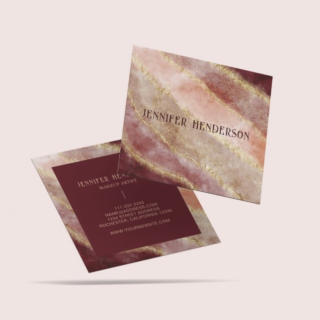 Chic Blush Pink Rose Gold Glitter Marble Script  Square Business Card (Creator Uploaded)