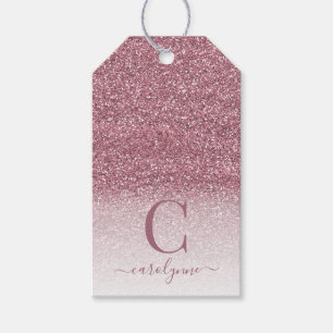 Chic Blush Pink   Rose Gold Glitter Monogram Gift Tags