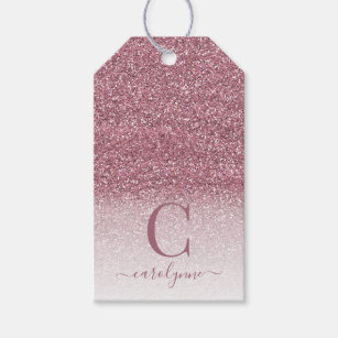 Chic Blush Pink   Rose Gold Glitter Monogram Gift Tags