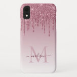 Chic Blush Pink Rose Gold Glitter Sparkle Monogram iPhone XR Case<br><div class="desc">Glam Blush Pink Rose Gold Glitter Sparkle Monogram Phone Case</div>