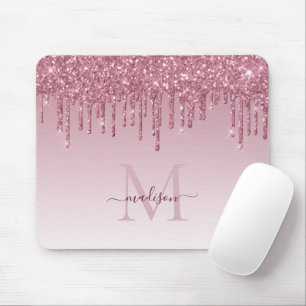 Chic Blush Pink Rose Gold Glitter Sparkle Monogram Mouse Mat