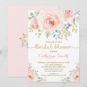 Chic Blush Pink Roses Bridal Shower Invitation