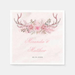 Chic Blush Pink Sage Floral Deer Antlers Wedding  Napkin