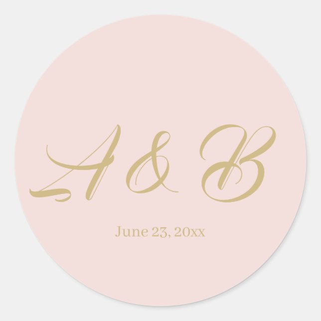 Chic blush pink script monogram wedding favours classic round sticker (Front)