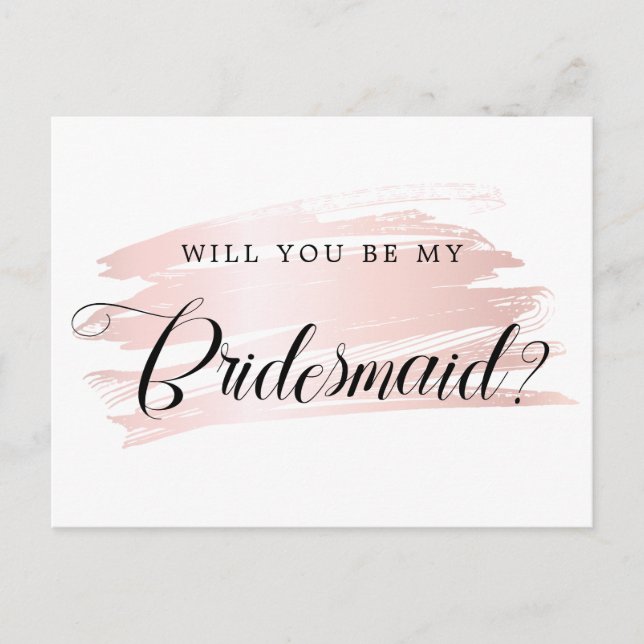 Chic Blush Pink Stroke Bridesmaid Proposal Postcard (Front)