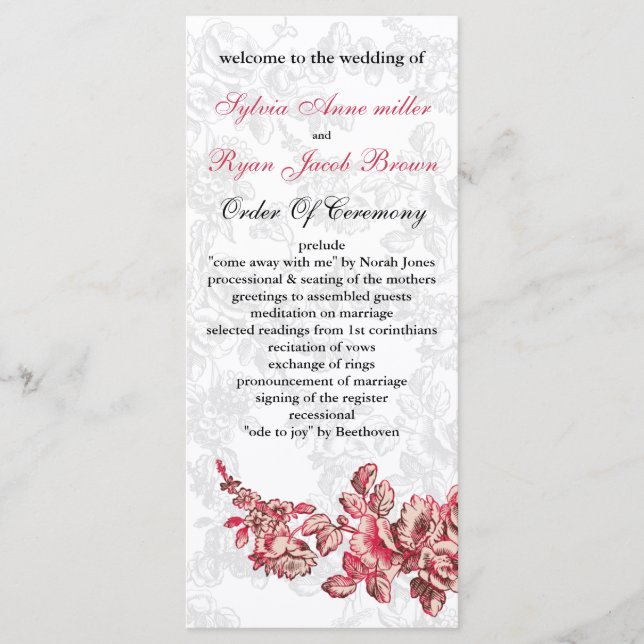Chic Blush Pink Vintage Floral Wedding Programme (Front)