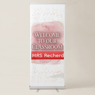 Chic Blush Pink Watercolor Abstract Teacher Welcom Retractable Banner
