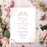 Chic Blush Pink Watercolor Stains Monogram Wedding