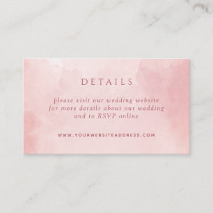 Chic Blush Pink Watercolor Wedding Details Website Enclosure Card