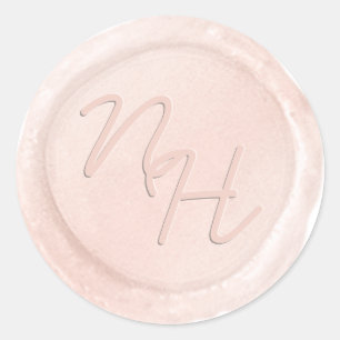Chic Blush Pink Wax Envelope Seal Monogram Sticker