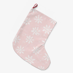 Chic Blush Pink White Christmas Snowflakes Large Christmas Stocking