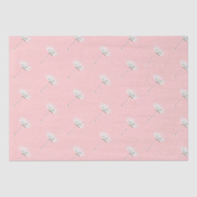 Chic Blush Pink White Dandelion Flowers Tissue Paper (Front)