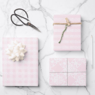Chic blush pink & white lace pattern cute wrapping paper sheet