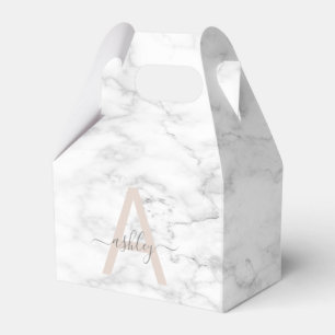 Chic Blush Pink White Marble Script Name Monogram Favour Box
