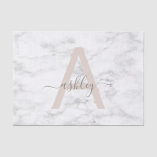 Chic Blush Pink White Marble Script Name Monogram Tissue Paper