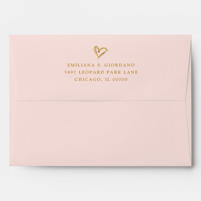 Chic Blush Pink with Gold Heart Envelope (Back (Top Flap))