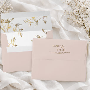 Chic Blush Pink with White and Gold Floral Wedding Envelope
