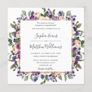 Chic Blush Plum Lilac Purple Floral Wedding Invitation