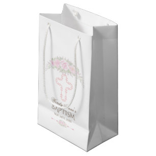 Chic Blush Rose Garden Floral Girl Christening Small Gift Bag