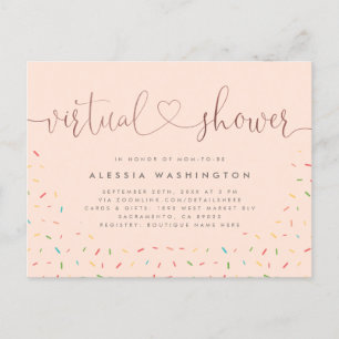 Chic Blush & Rose Gold Calligraphy Virtual Shower Invitation Postcard