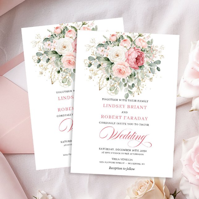 Chic Blush Rose Gold Floral Wedding Invitation (Chic Blush Rose Gold Floral Wedding Invitation)