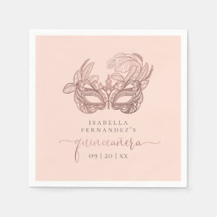 Chic Blush & Rose Gold Foil Masquerade Quinceañera Napkin