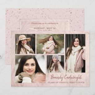 Chic Blush Rose Gold Marble Graduate 5-Photo Invitation