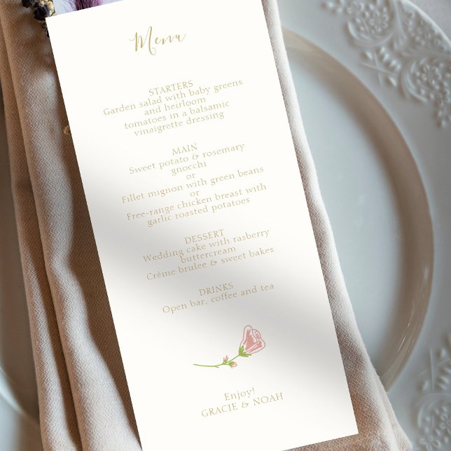 Chic Blush Rose Ivory Card Wedding Menu (Creator Uploaded)