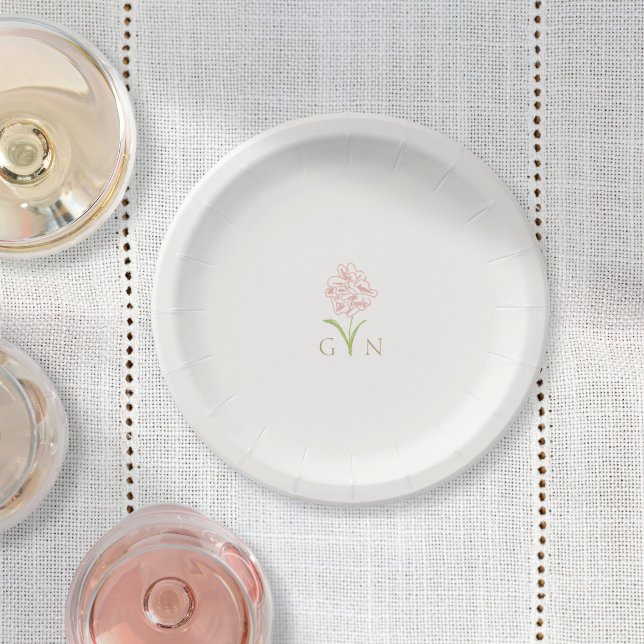 Chic Blush Rose Monogram Wedding Paper Plate (Creator Uploaded)