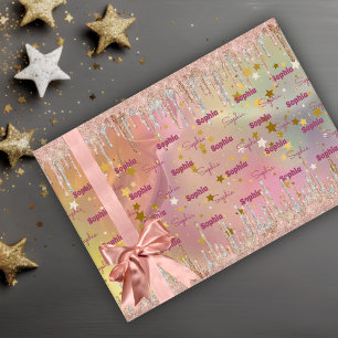 Chic blush rose unicorn dripping glitter wrapping paper sheet