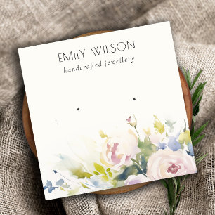 Chic Blush Roses Watercolor Floral Earring Display Square Business Card