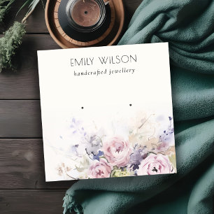 Chic Blush Roses Watercolor Floral Earring Display Square Business Card